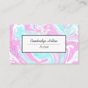 Pink and Blue Swirls Abstract Fluid Art   Business Card