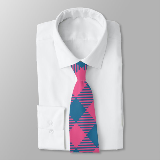 Pink And Blue Tartan Christmas  Tie (Tied)