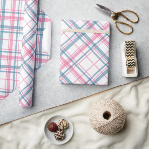 Pink And Blue Tartan Christmas  Wrapping Paper