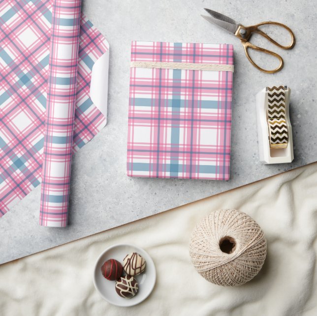Pink And Blue Tartan Christmas  Wrapping Paper (Crafts)