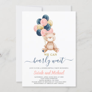 Pink and Blue Teddy Bear Baby Shower Gender Reveal Invitation
