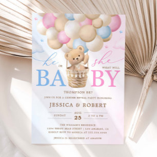 Pink and Blue Teddy Bear Gender Reveal Invitation
