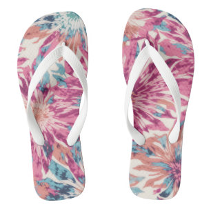 Pink And Blue Tie Dye Sunburst Flip Flops
