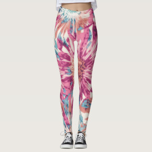 Pink And Blue Tie Dye Sunburst Leggings
