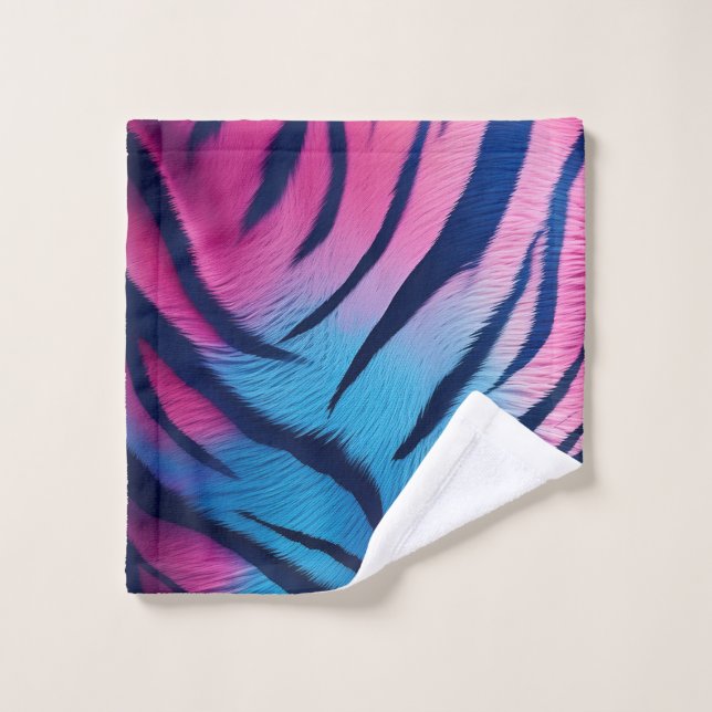 Pink and Blue Tiger Stripe  Bath Towel Set (Wash Cloth)