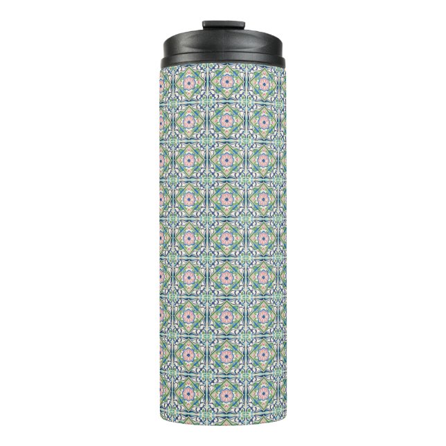 Pink and Blue Tile Thermal Tumbler (Front)