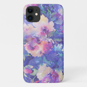 Pink and blue tones watercolors flowers iPhone 11 case
