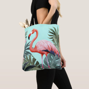 Pink and Blue Tropical Flamingo  Tote Bag