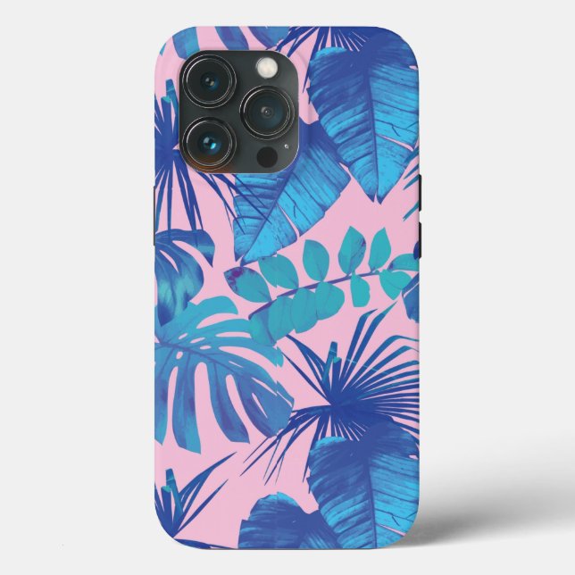 Pink and blue Tropical Foliage personalised Case-Mate iPhone Case (Back)