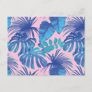 Pink and blue Tropical Foliage personalised Postcard