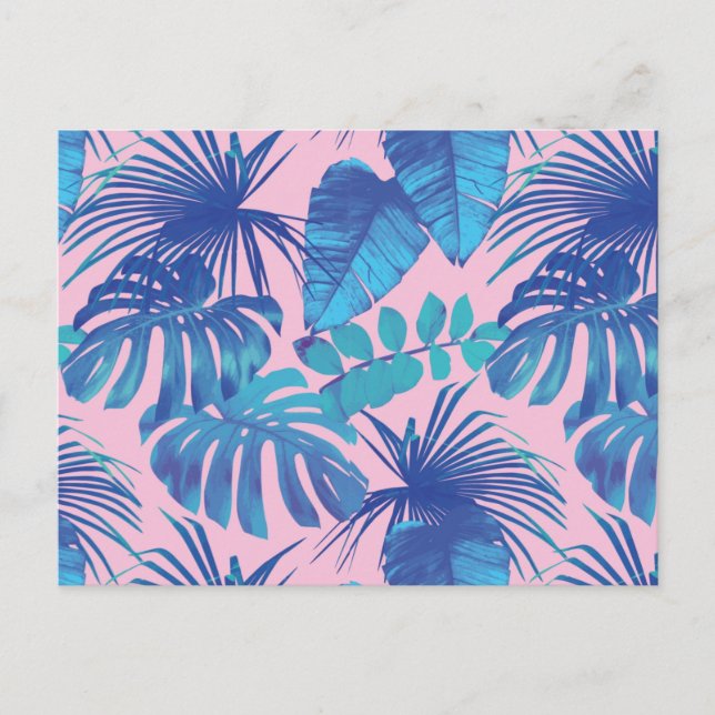 Pink and blue Tropical Foliage personalised Postcard (Front)