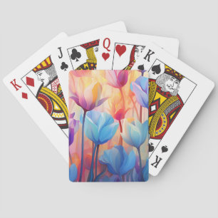 Pink and Blue Tulips Floral Pattern Playing Cards