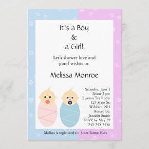 Pink and Blue Twins Baby Shower Invitation