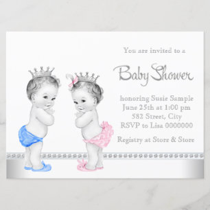 Pink and Blue Twins Baby Shower Invitation
