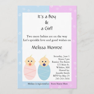 Pink and Blue Twins Sprinkle Shower Invitation