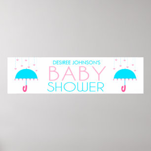 Pink and Blue Umbrella Baby Shower Banner Poster