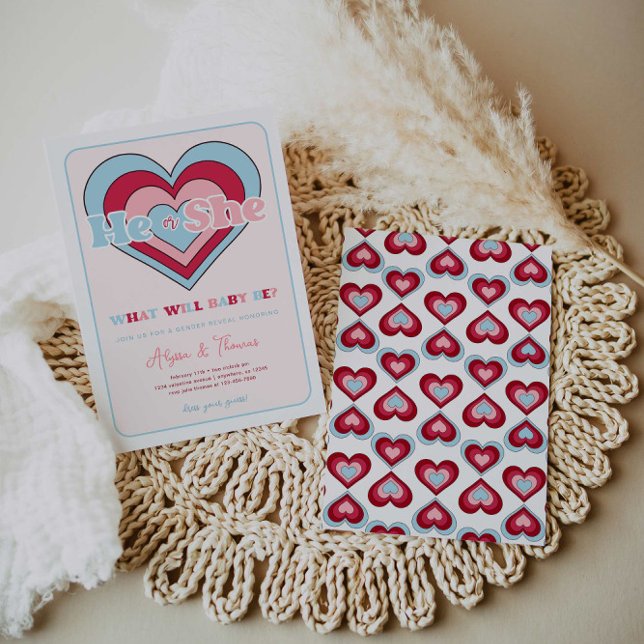 Pink and Blue Valentine's Day Gender Reveal Invitation (Creator Uploaded)