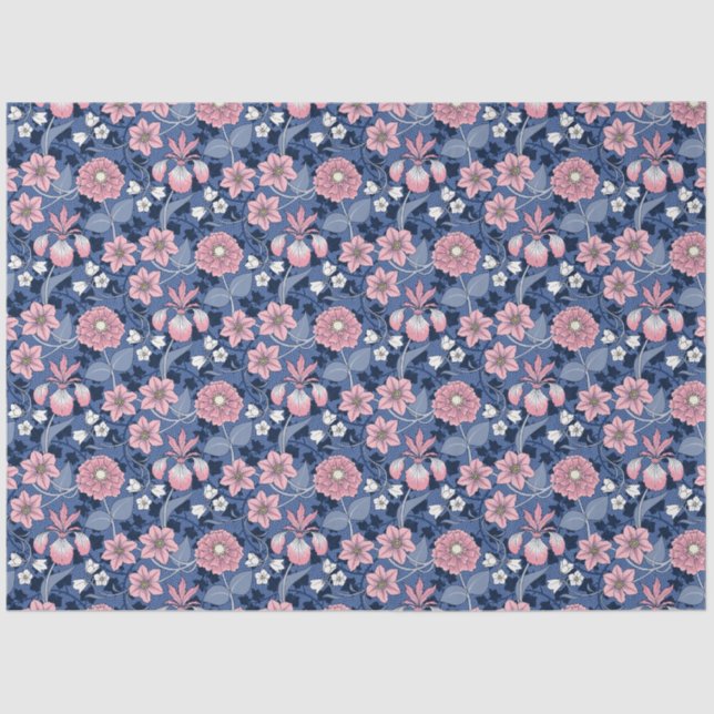 Pink and Blue Victorian Flowers Decoupage Tissue Paper (Front)