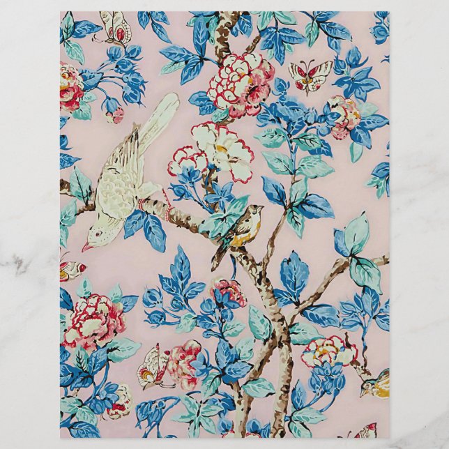 Pink and blue vintage birds origami paper (Front)