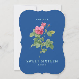 Pink and Blue Vintage Rose Sweet 16 Invitation