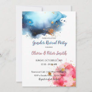 Pink and Blue Watercoloar Gender Reveal Invitation