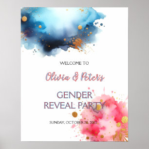 Pink and Blue Watercoloar Gender Reveal Poster