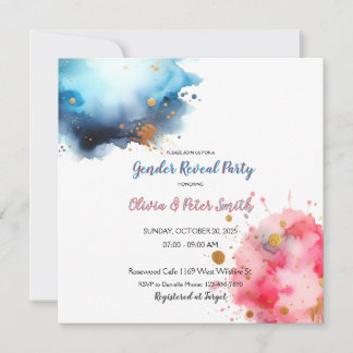 Pink and Blue Watercoloar Gender Reveal Save The Date