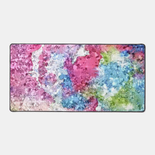 Pink And Blue Watercolor Artistic Design Desk Mat