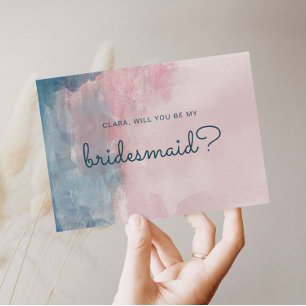 Pink and Blue watercolor bridesmaid card