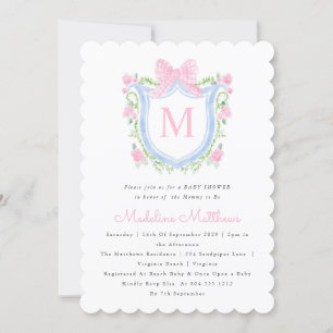 Pink and Blue Watercolor Crest Baby Shower  Invitation