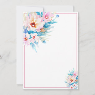 Pink and blue watercolor floral blank budget invitation