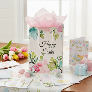 Pink and blue watercolor floral custom medium gift bag