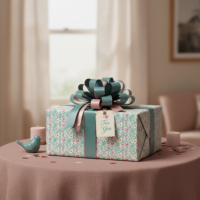 Pink and blue watercolor floral pattern wrapping paper (Creator Uploaded)