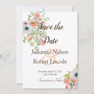Pink and blue watercolor floral save the date invi invitation