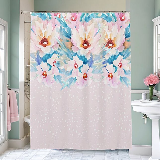 Pink and blue watercolor floral shower curtain (Creator Uploaded)