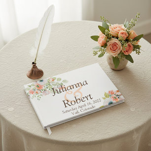 Pink and blue watercolor floral wedding guest bo book