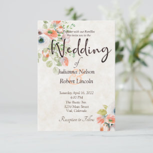 Pink and blue watercolor floral wedding invitation