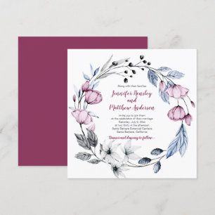 Pink and Blue Watercolor Floral Wreath Wedding Invitation