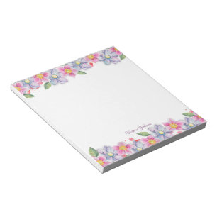 Pink and Blue Watercolor Flower Border Notepad