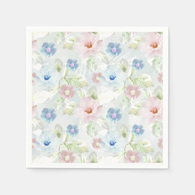 Pink and blue watercolor flowers. napkin (Front)