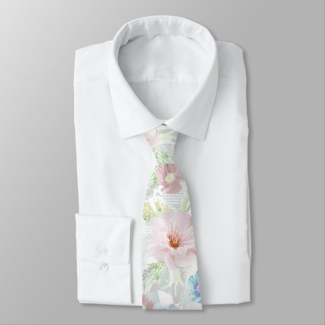 Pink and blue watercolor flowers. tie (Tied)