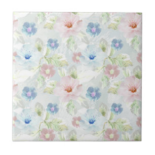 Pink and blue watercolor flowers.  tile