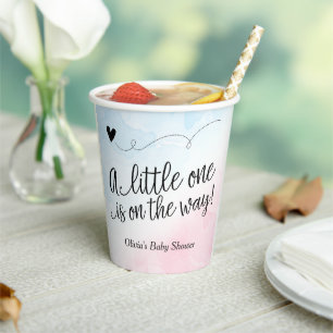 Pink and Blue Watercolor Gender Reveal Baby Shower Paper Cups