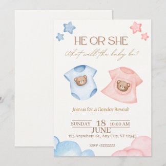 Pink And Blue Watercolor Gender Reveal invitatioin Invitation