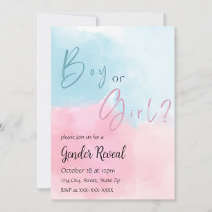 Pink and Blue Watercolor Gender Reveal Invitation