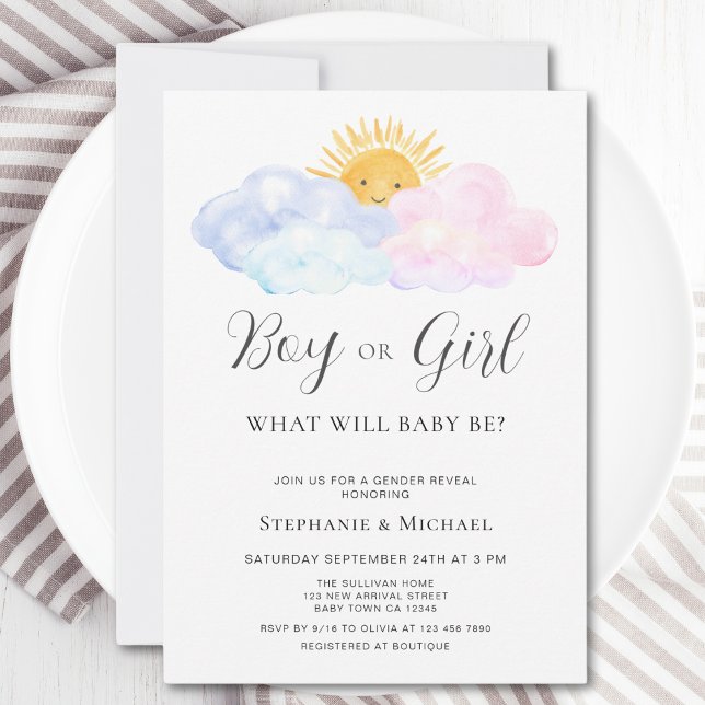 Pink And Blue Watercolor Gender Reveal  Invitation (Creator Uploaded)