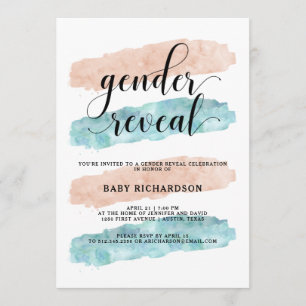 Pink and Blue Watercolor   Gender Reveal Party Invitation