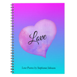 Pink and Blue Watercolor Heart Love Notebook