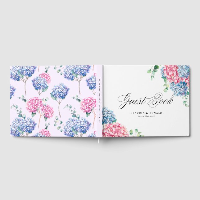 Pink and Blue Watercolor Hydrangeas Spring Wedding Guest Book (Full)