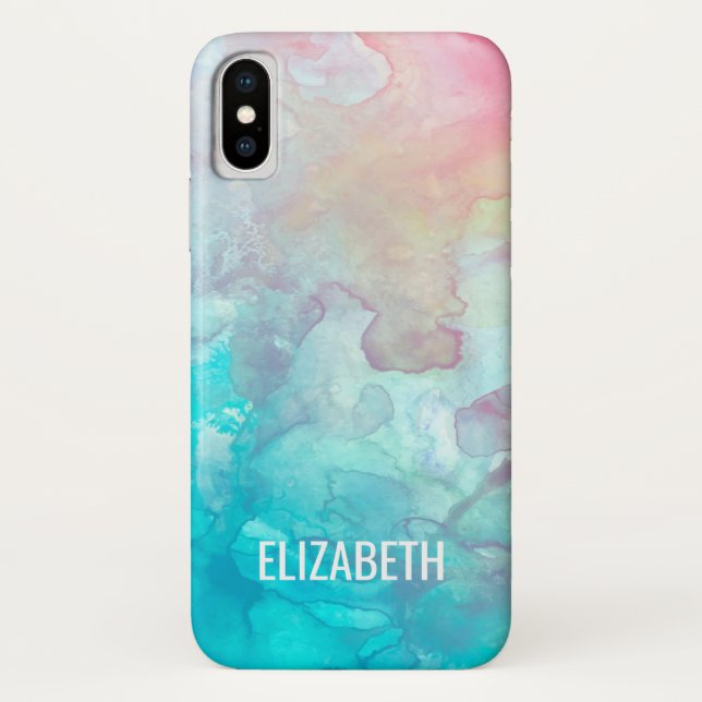 Pink and Blue Watercolor Mashup iPhone X Case (Back)